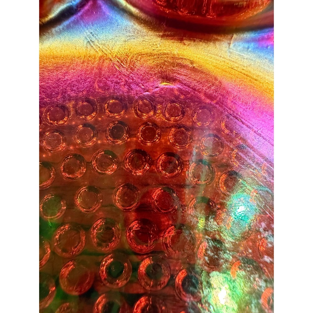 Vintage Indiana Glass amber iridescent carnival glass Hobnail egg plate 11" - Picture 9 of 10